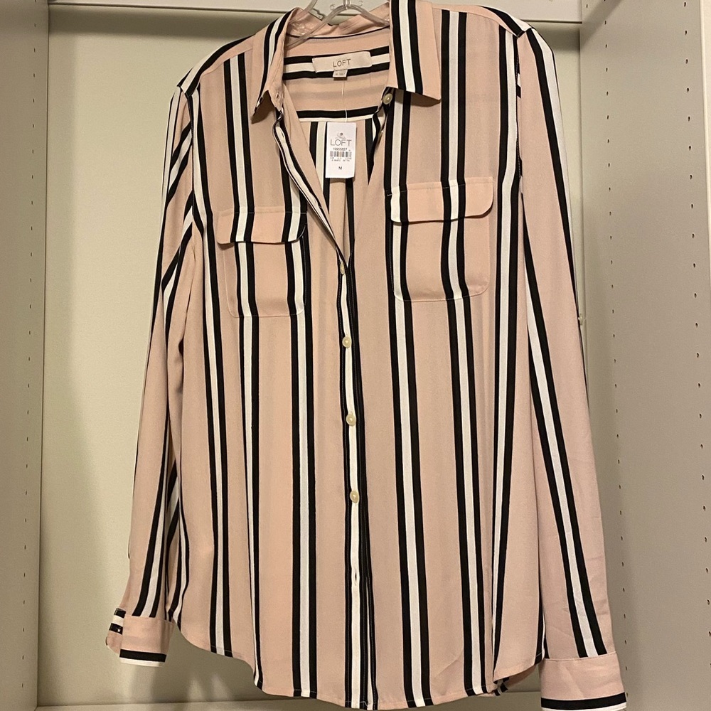 Loft pink striped blouse